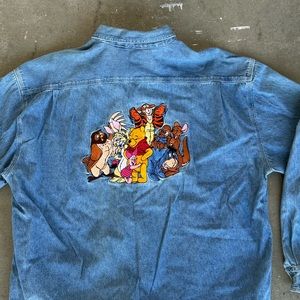 Vintage embroidered Winnie the poo Disney branded denim jean button up shirt